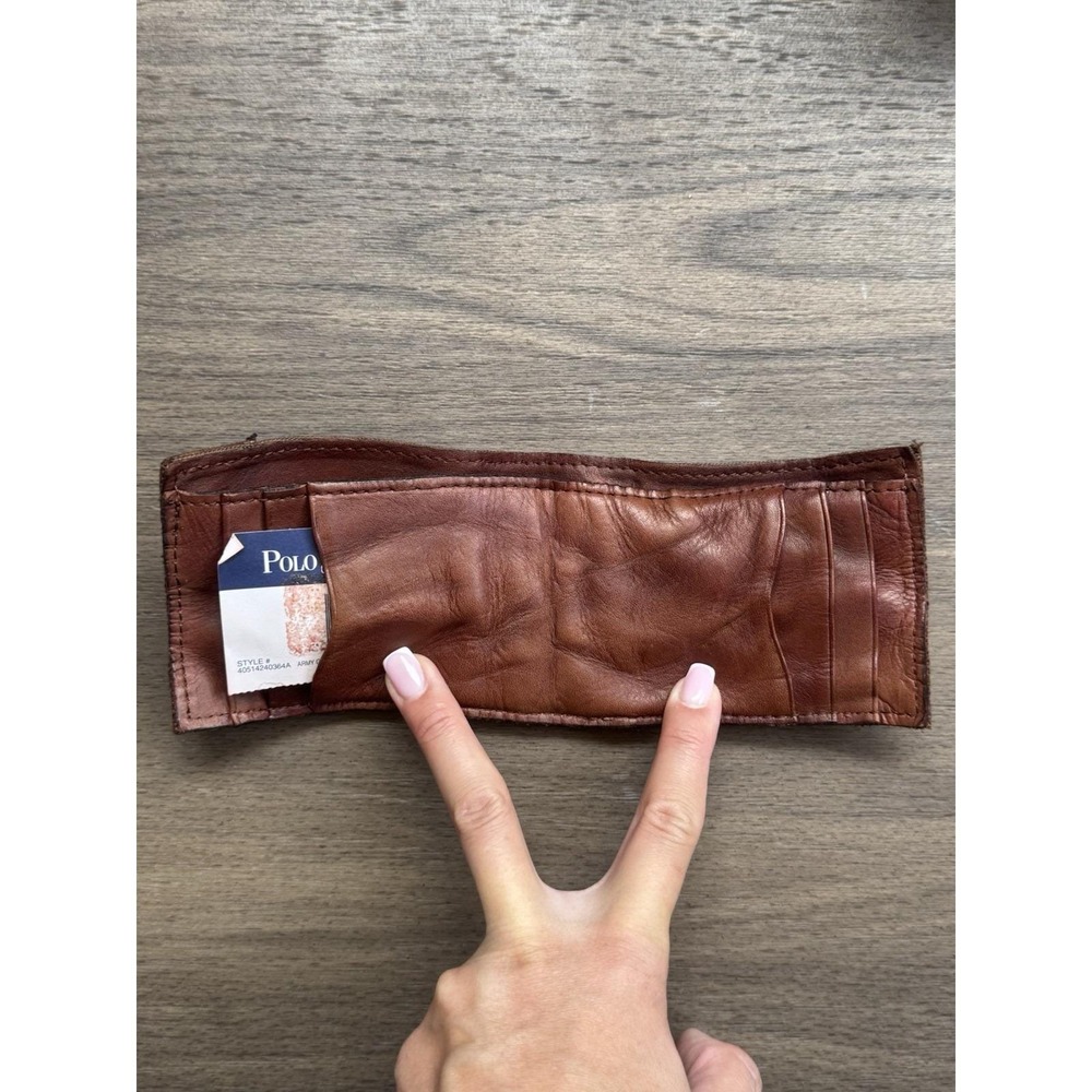 Polo Ralph Lauren Bifold Army Green Canvas & Leather Brown Corners Wallet - Picture 5 of 13